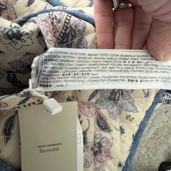 MNG Large Reversible Quilted Crop Jacket Blue Purple Cotton Boxy Oversz Crop NWT - Picture 12 of 14